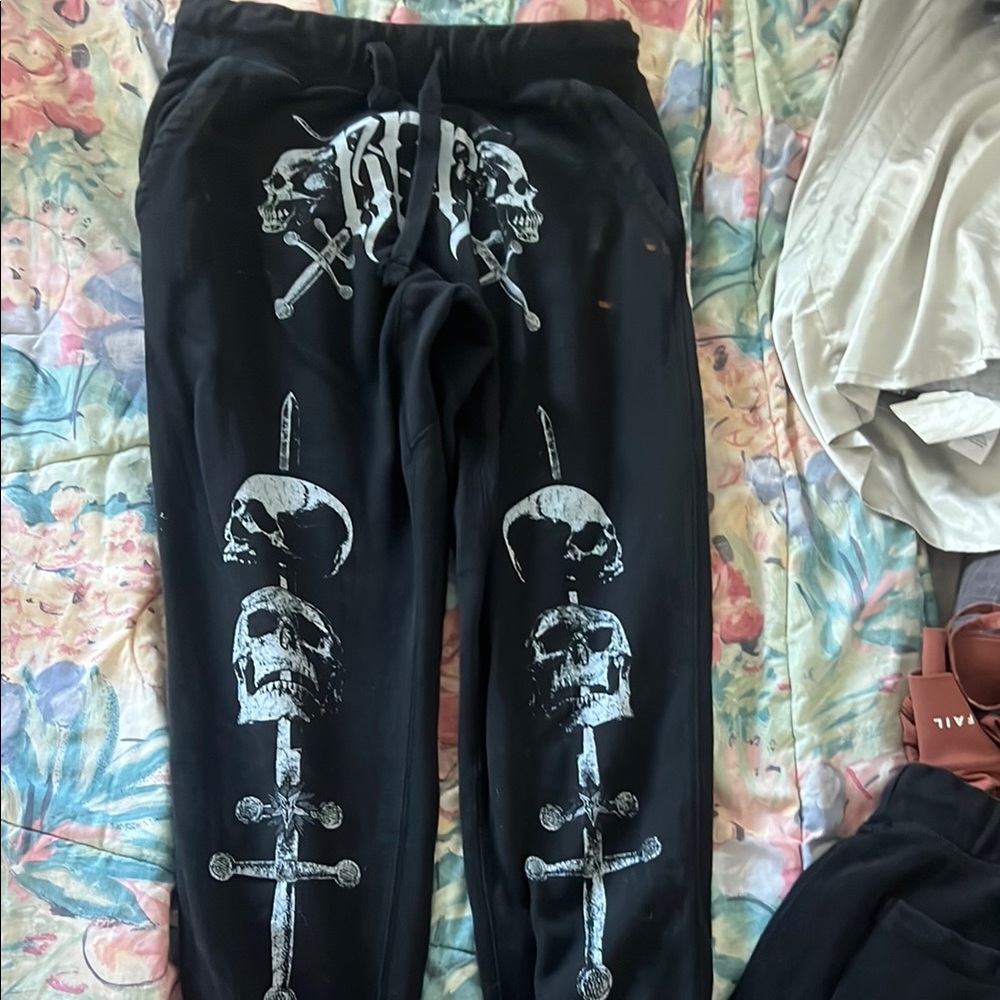 Black Skull Print Joggers